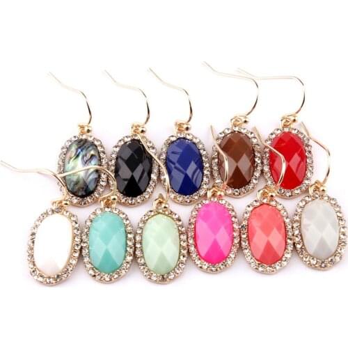 2019 Trendy Petite Rhinestone Frame Mini Oval Drop Earrings for Women Statement Everyday Jewelry Valentines Day Wholesale