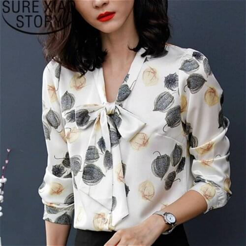 Blusas Mujer De Moda 2021 Plus Size Womens Tops And Blouses V-Neck Floral Bow Shirts Women Long Sleeve Shirts 2064 50