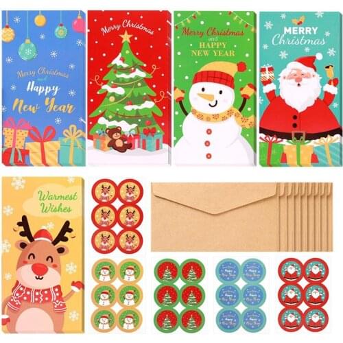 30pcs Christmas Gift Cards With Envelopes 30-Count Set Xmas Money Wallet 5 Patterns Greet Cards With Holders And Stickers