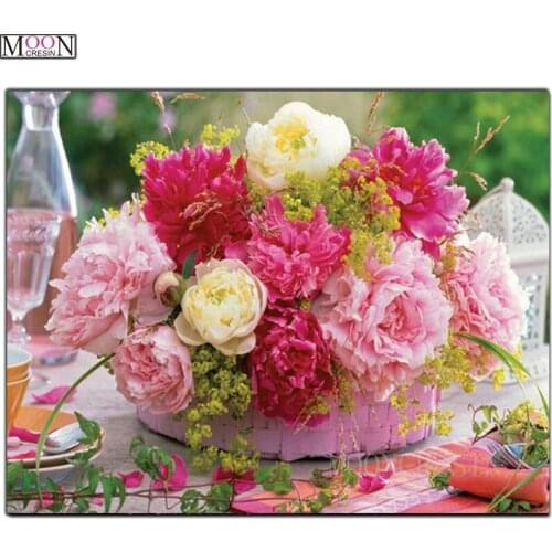 DIY 5D Diamond Painting Cross Peony Flower Basket Diamond Embroidery Square Drill 3D Diamond Mosaic Decoration Needlework Flwoer