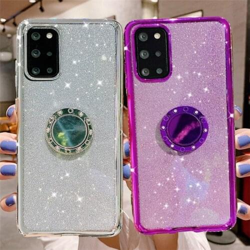 Bling Glitter Ring Holder Phone Case For Samsung A52 A72 A51 A71 A32 S21 S20 S10 S9 Plus Note 20 10 Soft Shockproof Back Cover