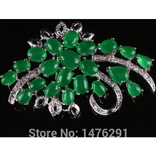 NEW For Women 41X63MM Silver Plated Imitation Green Jades Bead Gem Brooch 1PCS