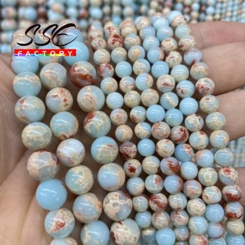 4 6 8 10 12mm Smooth Round ShouShan Stone Snakeskin Blue Stone Spacer loose Beads For Jewelry Making bracelet Women Men bulk diy