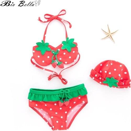 Children Girl Swimming Suit Kids Baby Girls Fashion Bikini Set Tops+pants+Cap Princess Bathing Swimable Bathwear Child Girls
