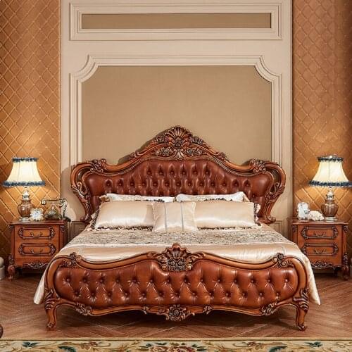European double solid wood bed 1.8m 2.2m American leather bed master bedroom luxury wedding bed storage princess bed