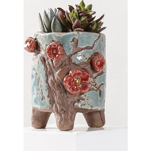 Korean Style Coarse Poterry Succulent Plant Pot Creative Fleshy Pot Planter Vase Office Desktop Ornaments Balcony Decor