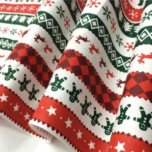 Classic Green Red Christmas Xms Snowman Deer Santa Claus and Stripe Cotton Fabric For DIY Sewing Quilting Bedding Clothing