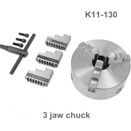 K11-130 3 Jaw Lathe Chuck Self-Centering 5" K11 130 Hardened Steel for Drilling Milling Machine Wrench and Screws