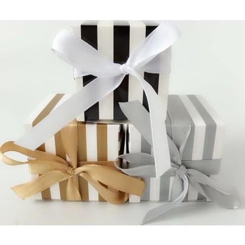Cardboard Striped Cake Boxes Packaging Gold Silver Black Wedding Candy Box Party Favors Chocolate Box 50pcs/lot