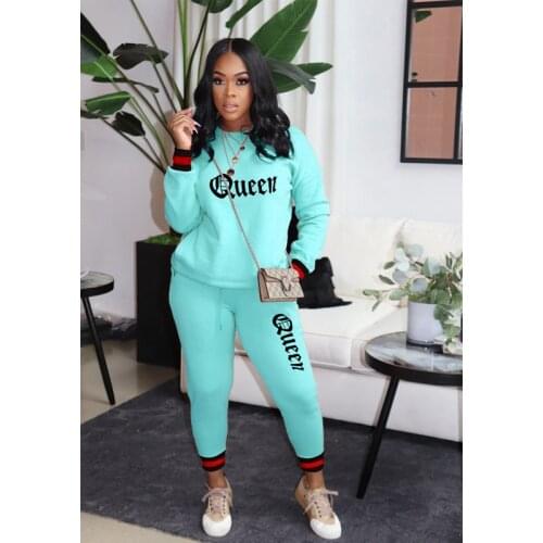TNNAOFF Letter Print Two Piece Tracksuits Women Set Long Sleeve O Neck T Shirt Fall Trendy Sweatpants Lounge Wear Matching Sets