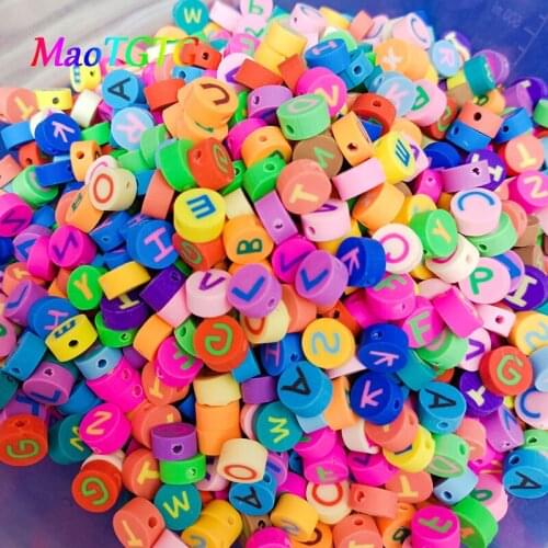 50pcs/lot Mix Letter Polymer Clay Beads For Jewelry Making Necklace Bracelet 10mm Random Mix A-Z Clay Spacer Bead Accessories