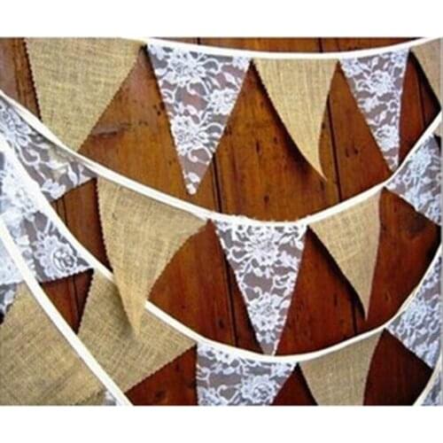 Lace Fabric Banner Pennant Wedding Hanging Flag Bunting Decor Vintage Party Birthday Wedding Garland Home Decoration