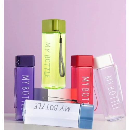 Square Water Cup Transparent with Portable Plastic Matte Water Bottle Outdoor Cold Juice Water Sports Bottle 1Pc 550ml Rope Cup