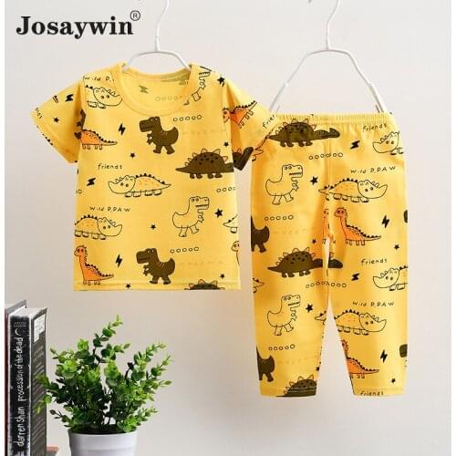 Summer Children Suits Kids Girls Boys Teenager Cartoon Cotton Tracksuit 2 Pieces Sets Short Sleeve Top+pants Baby Clothes Sets