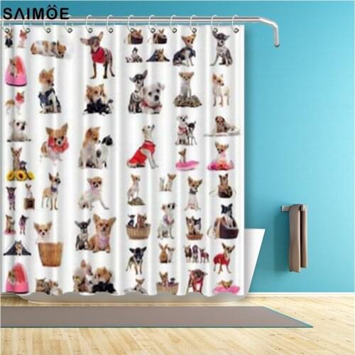 Little Puppys Colorful Young Dog Bathroom Fabric Shower Curtain Waterproof Polyester Curtain Sets With Hooks