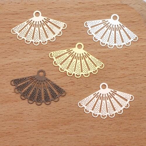 50 PCS 16*25mm Metal Copper Fan Pendant Gold Silver Color KC Gold Antique Bronze Connectors DIY Jewelry Accessories