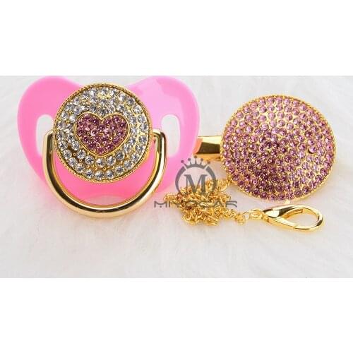 MIYOCAR BLING multi colors pink heart pacifier and pacifier clip unique design for baby SGS certificate safe and unique AH-3