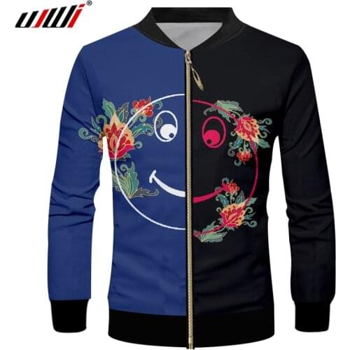 UJWI New Mens 3D Printed Funny Zip Jacket Colored Flowers Pattern Bodybuilding Man Smiley Face Harajuku Blue Zipper Coat 6XL