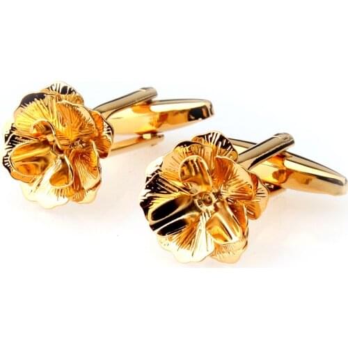 Man Cufflink Flower Shape Engraved Copper Fancy Jewelry - Gold