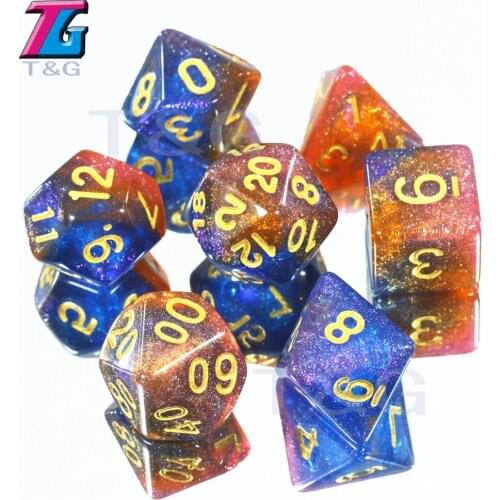 Newest Colorful Universe Galaxy Dice 7pcs/set D4-D20 with Bag DND RPG Gift Toys Board Games DnD Digital