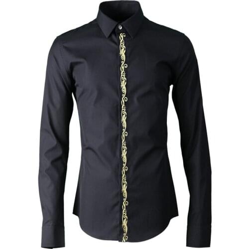 New Arrival 100% Cotton Men Shirt Fashion Placket Embroidered With Royal Pattern Mens Dress Shirt Long Sleeve Slim Fit Man Shirt