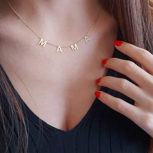 Mother Gifts MAMA Letter Necklaces Pendants For Women Minimalism Jewelry Stainless Steel Rose Gold Initials Choker Necklace BFF