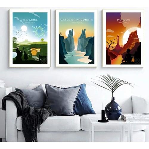 Mordor Travel Poster and Prints Sunset Landscape Minimalist Canvas Painting Movie Wall Art Pictures for Living Room Home Decor