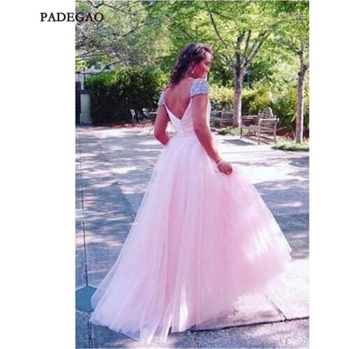 Pink Long Evening Dress with Beading A-line Prom Dresses Tulle Open Back Formal Evening Dresses Plus Size Custom Made