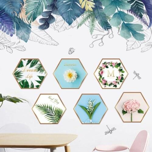 Nordic Geen Plants Leaves for Living Room Sofa TV Background Decoration Self-adhesive PVC Wall Stickers Less is More
