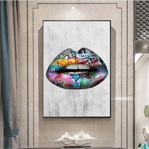 Modern Wall Graffiti Art Canvas Prints Pop Art Decorative Canvas Sexy Lips Canvas Paintings Wall Pictures For Living Room Cuadro
