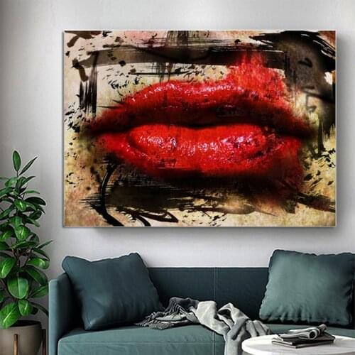 Modern Posters and Prints Canvas Painting Abstract Graffiti Sexy Women Red Lip Wall Pictures for Living Room Cuadros Home Decor