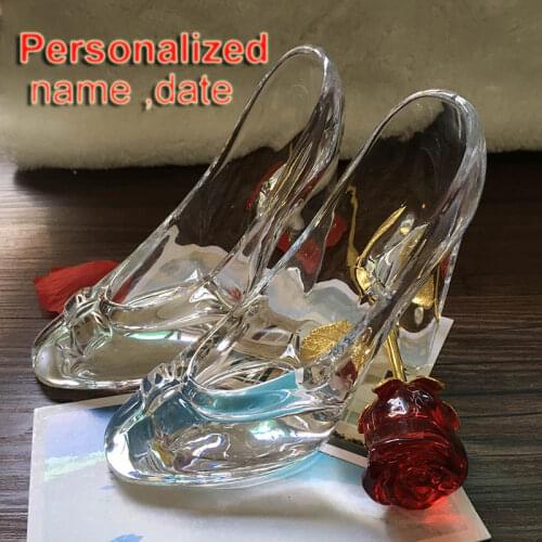 Rustic Wedding Crystal Princess Shoes , Personalized Transparent glass Home decorations, Engraved, Rustic Wedding Customized Wed