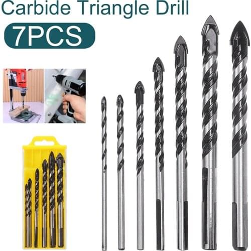 7pcs 3-12mm Threaded Aolly Wall Tile Concrete Drill Carbide Glass Triangle Twist Drill Bit Electric Drill Tool Parts