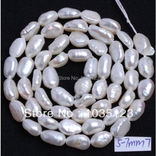 High Quality 5-7mm Natural White Freshwater Cultured Pearl Freeform Shape Loose Beads Strand 35-38cm