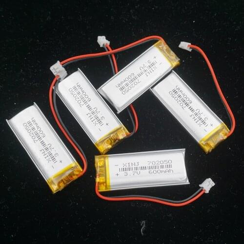 XINJ 5pcs 3.7V 600 mAh lithium polymer battery lipo cell 2pin JST 2.0mm plug For GPS MID DVC DVR mp4 Camera E-book Phone 702050