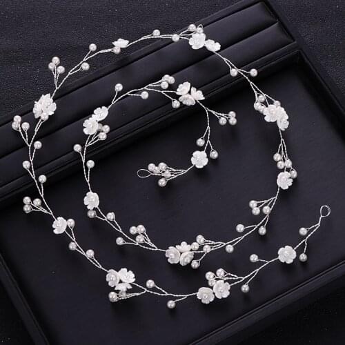 Trendy Silver Color Tiara Headband Flower Pearl Bride Hair Band Wedding Hair Accessories Headdress Ladies Tiara Hair Jewellery