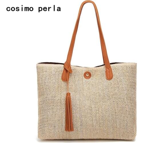 Large Capacity Straw Tote Beach Bags for Women 2021 Summer Travel Holiday Fashion Tassel Shoulder Bag rattan raffia fringe purse