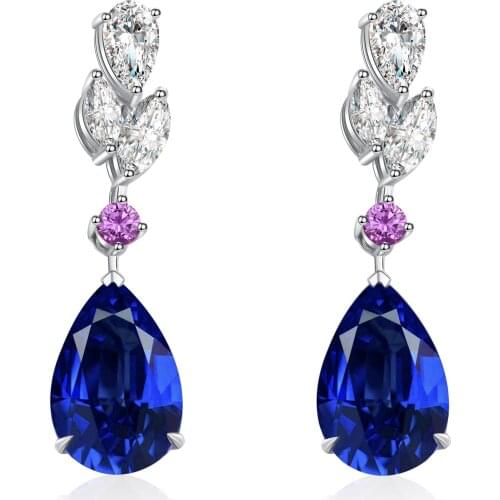 Zhanhao Charming Sparkle Jewelry 5.42ct 10.5*7mm 9k Gold Lab Grown Sapphire High Quality Pendant Earrings For Women 2021