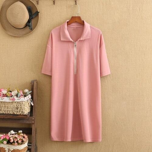 Plus Size T Shirt Dress Lapels Stretch Knitted T-Shirt Fabric Large Size For Fatwomen In Summer Short Sleeves Dresses Summer