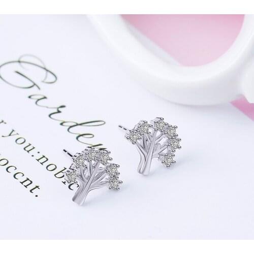 Zhijia Fashion Brand Unique Charm Tree Design Women Stud Earrings Luxury Crystal Rhinestone Earrings Jewelry Gifts
