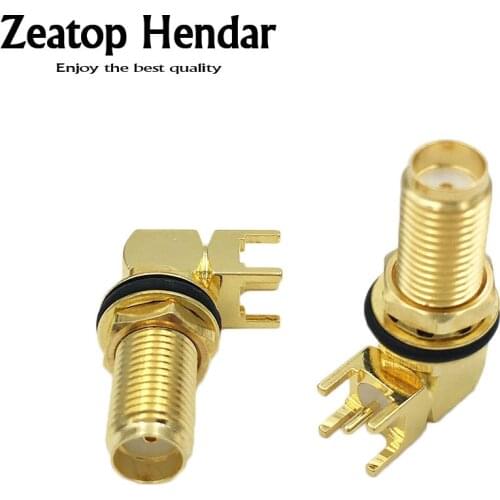 10Pcs Gold Copper Long SMA Adapter PCB Mount SMA Female Jack Right Angle Coaxial RF SMA Connector