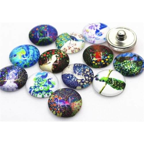 New arrive 10pcs Mix Random Peacock Snap Buttons Fit 18mm Glass Snap Bangle Bracelets Diy Snap Jewelry Buttons Charms