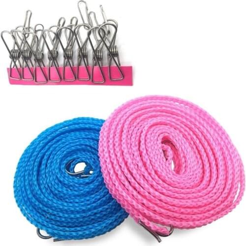 2 Packs Portable Clotheslines with 8 Clothespins 16ft/5M Windproof Clothes Lines Ropes with Clips for Outdoor