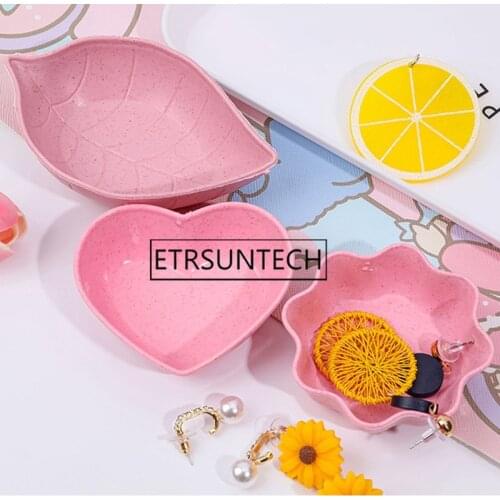 200pcs Pink Girl Plastic Storage Tray Heart Leaf Shape Plate Small Items Jewelry Earring Ring Display Tray Dish