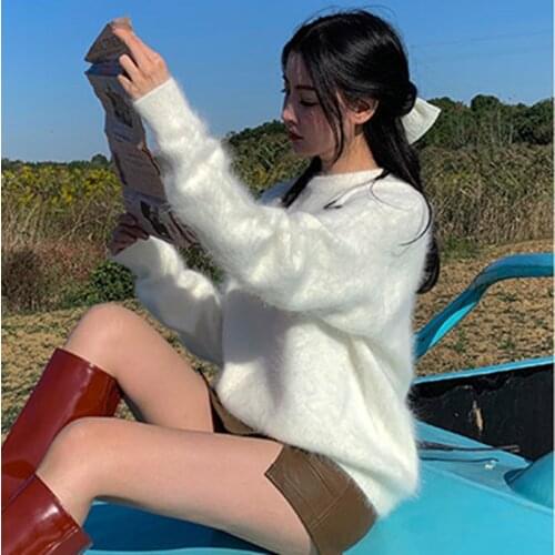 2021 Women Ladies Sweaters and Pullovers Pure 100% Mink Cashmere Knitted Pullover Angora Fluffy free shipping JNS251