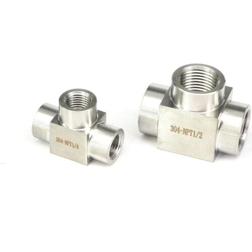 Pressure 300 bar 1/8" 1/4" 3/8" 1/2" 3/4" 1" NPT Female Tee 3 Way Pipe Fitting 304 Stainless Steel Water Gas Oil