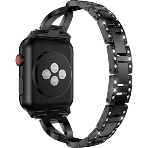 Stainless Metal Wristband Strap Watchband for iWatch Apple 38/40mm 42/44mm Series 6 5 4 Metal Wrist Bracelet Crystal Bling Black