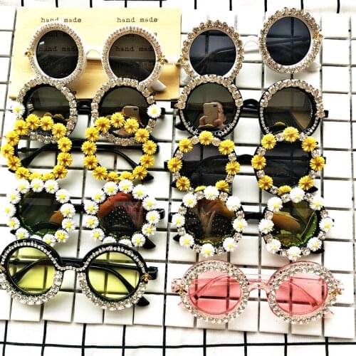 ZAOLIHU Brand Diamond Sunglasses Small Round Crystal Women Sun Glasses Mirror Clearn Lens Cute Flower Designer Eyewear Gafas De