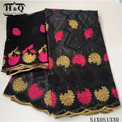 H&Q black african lace fabric embroidery with stones chiffon fabric 2021 high quality nigerian bazin tulle laces 5+2 yards /set
