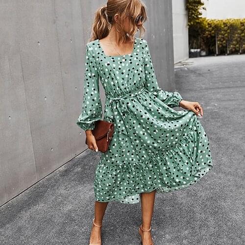 Long Dress Elegant Womens Autumn Winter Square Neck Floral Ruffle Vintage Long Sleeve Sashes Dresses Trendy Clothes For Women